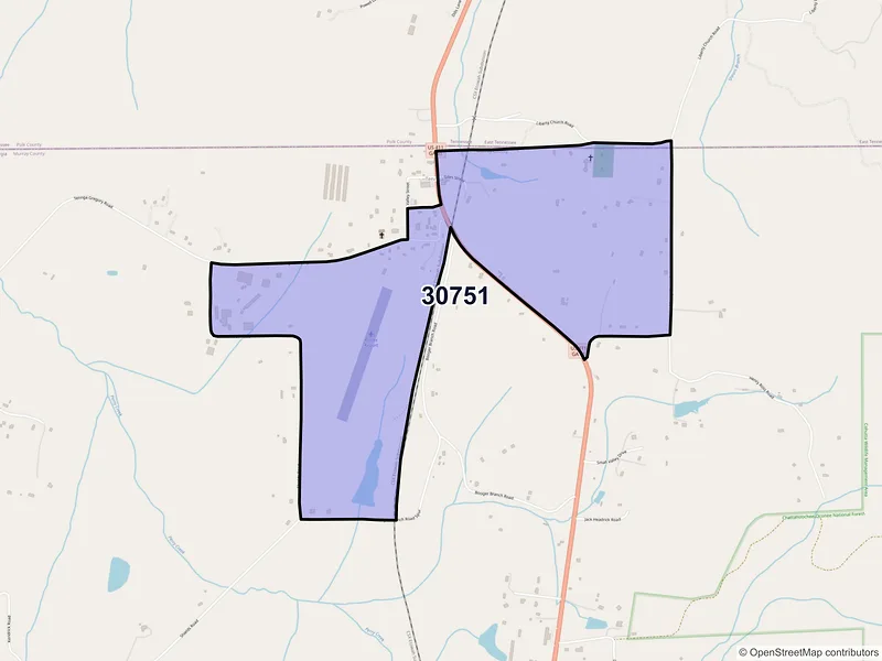 Map of Tennga, Georgia and ZIP codes