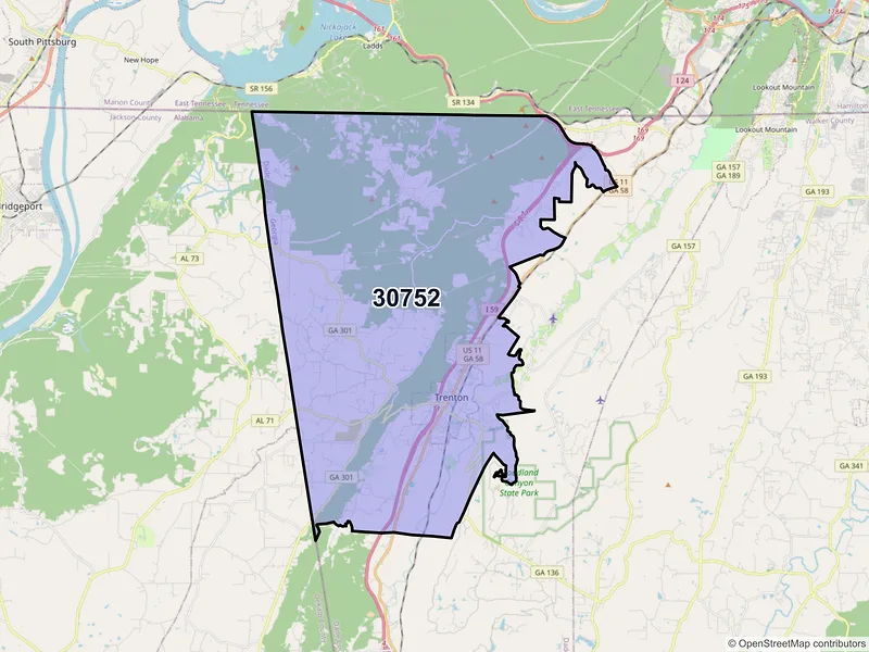 Map of ZIP Code 30752 — Trenton, GA