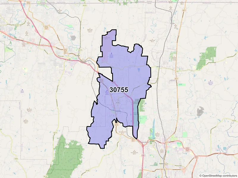 Map of Tunnel Hill, Georgia and ZIP codes