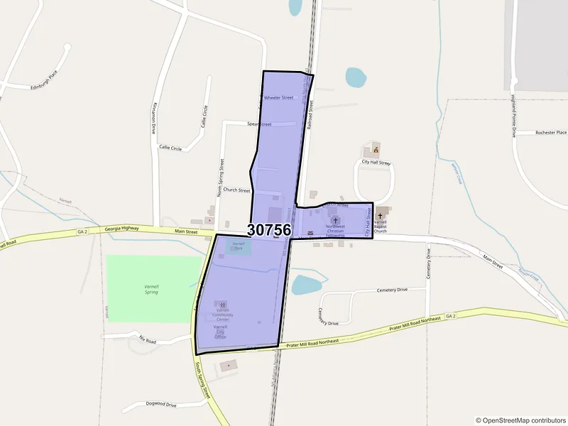 Map of Varnell, Georgia and ZIP codes