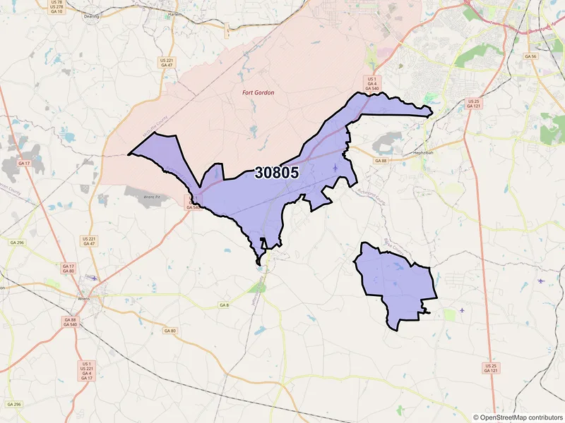 Map of ZIP Code 30805 — Blythe, GA