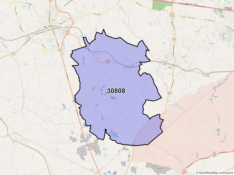 Map of Dearing, Georgia and ZIP codes