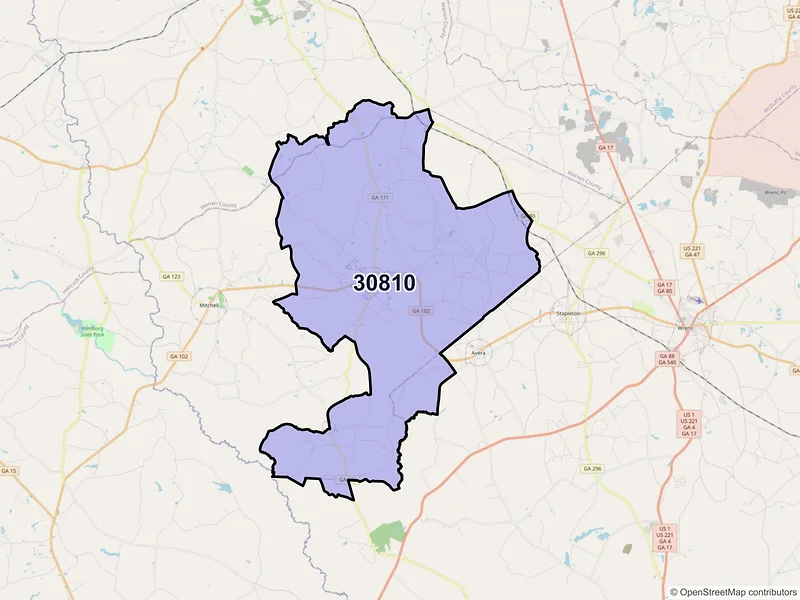 Map of ZIP Code 30810 — Gibson, GA