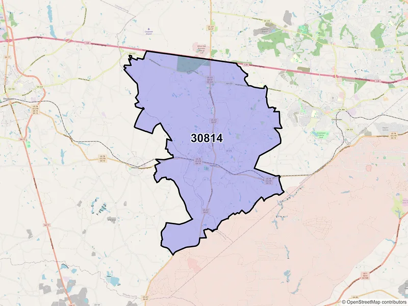 Map of ZIP Code 30814 — Harlem, GA
