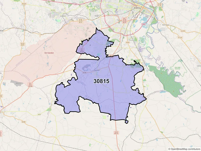 Map of ZIP Code 30815 — Hephzibah, GA