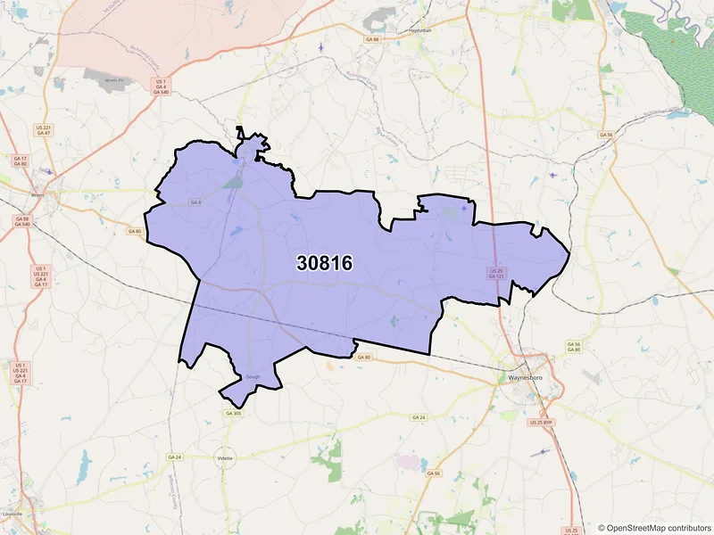 Map of ZIP Code 30816 — Keysville, GA