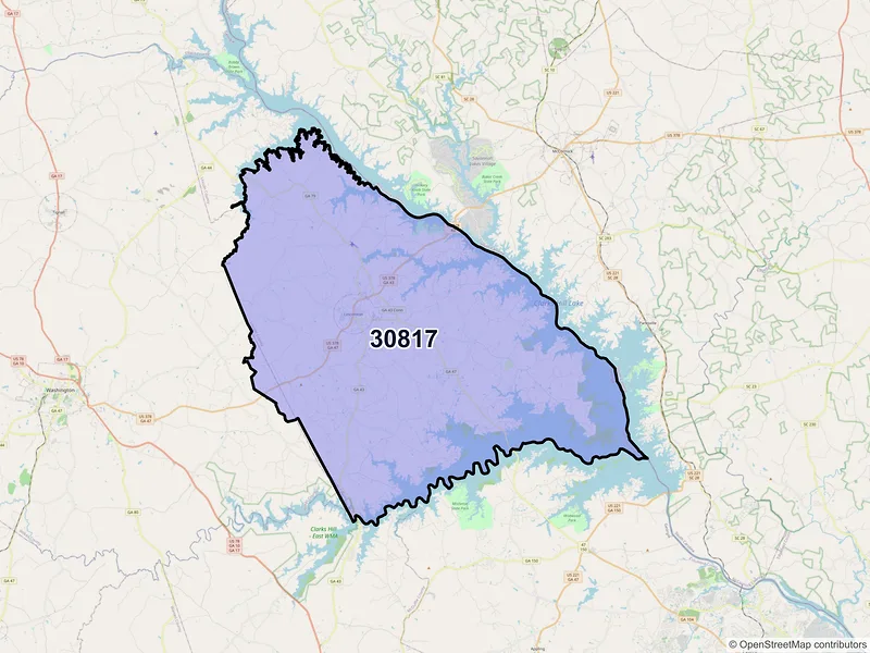 Map of Lincolnton, Georgia and ZIP codes