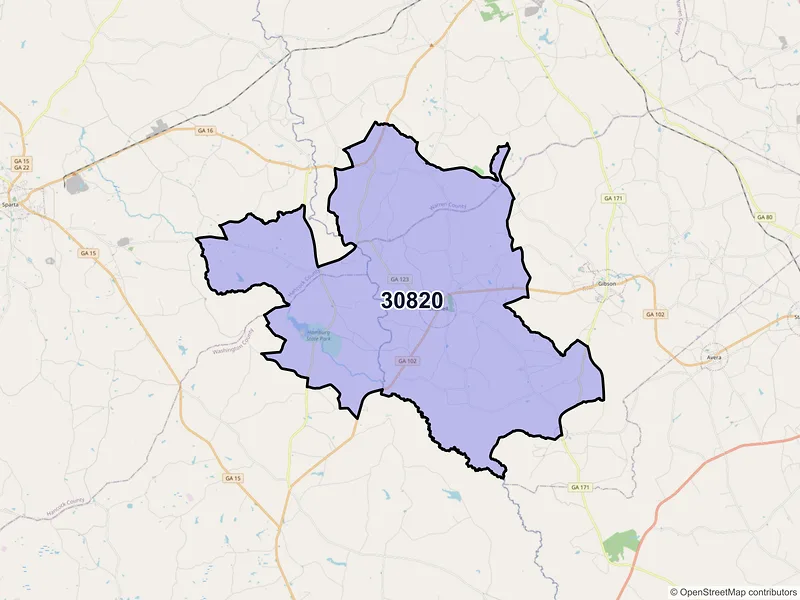 Map of ZIP Code 30820 — Mitchell, GA