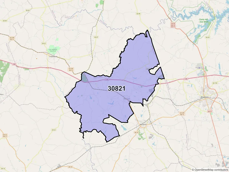 Map of ZIP Code 30821 — Norwood, GA