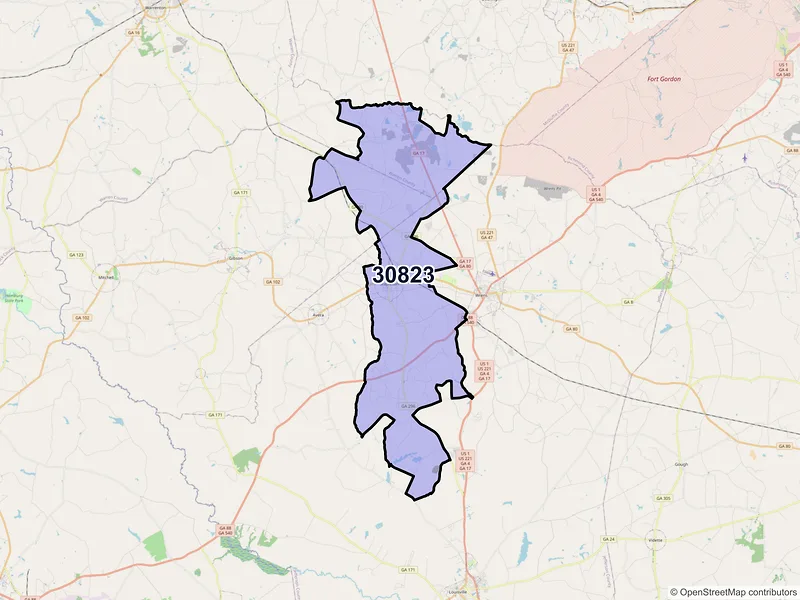 Map of ZIP Code 30823 — Stapleton, GA
