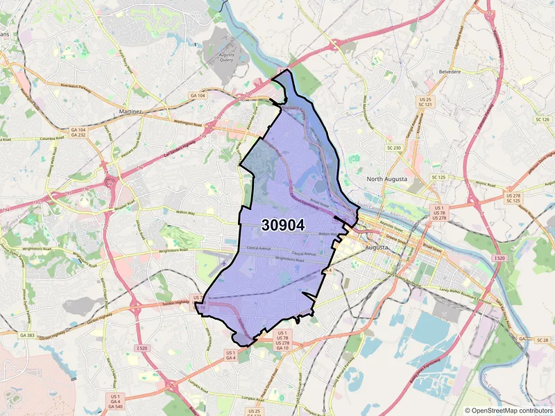 Map of ZIP Code 30904 — Augusta, GA