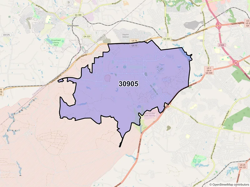 Map of ZIP Code 30905 — Augusta, GA