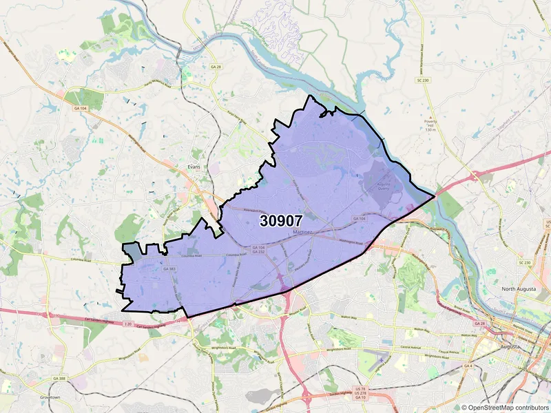 Map of ZIP Code 30907 — Augusta, GA