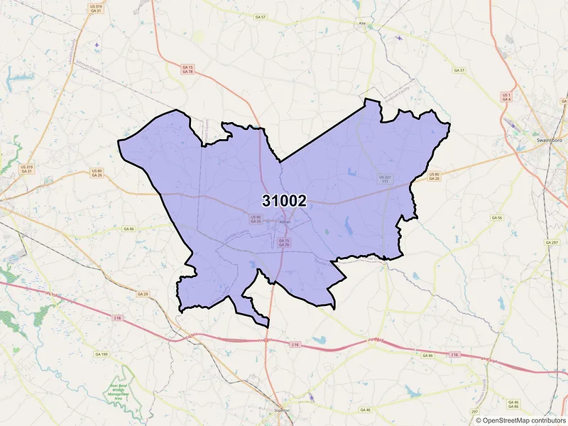 Map of ZIP Code 31002 — Adrian, GA