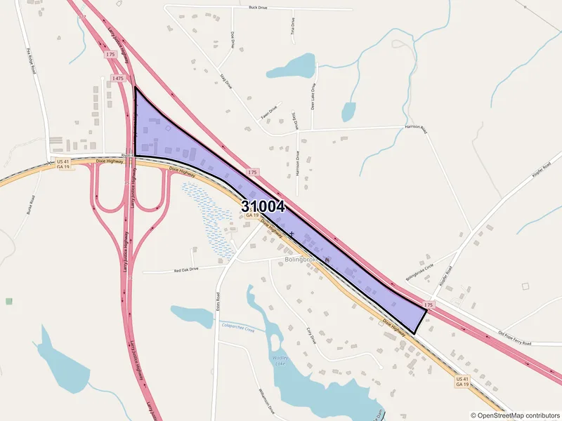 Map of Bolingbroke, Georgia and ZIP codes