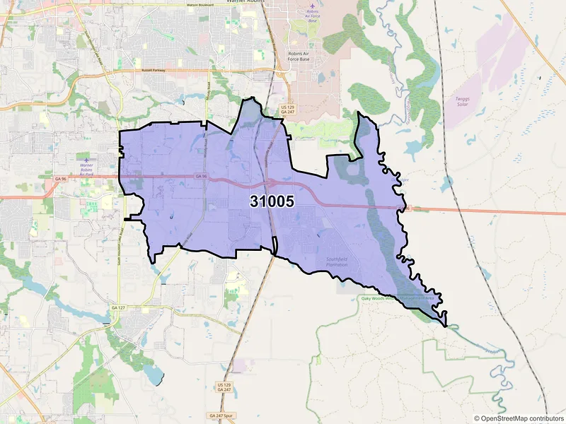 Map of ZIP Code 31005 — Bonaire, GA