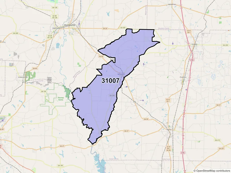 Map of ZIP Code 31007 — Byromville, GA
