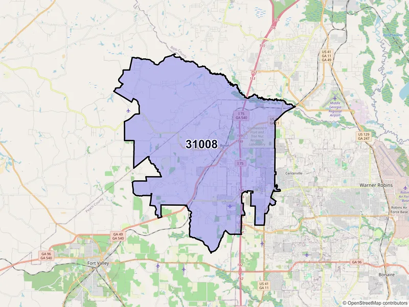 Map of ZIP Code 31008 — Byron, GA