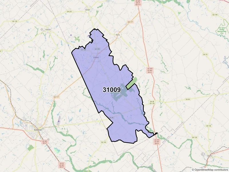 Map of ZIP Code 31009 — Cadwell, GA