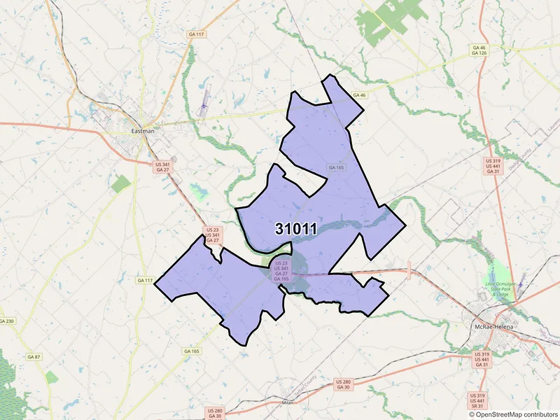 Map of ZIP Code 31011 — Chauncey, GA