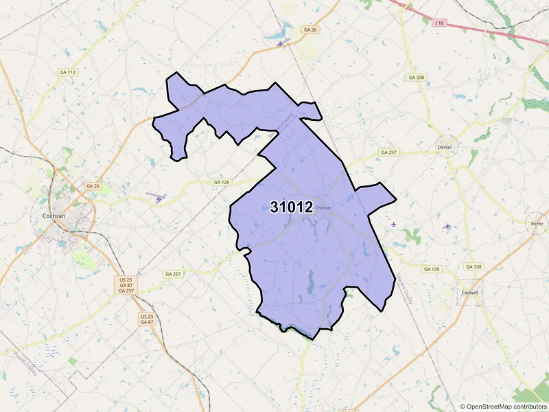 Map of ZIP Code 31012 — Chester, GA