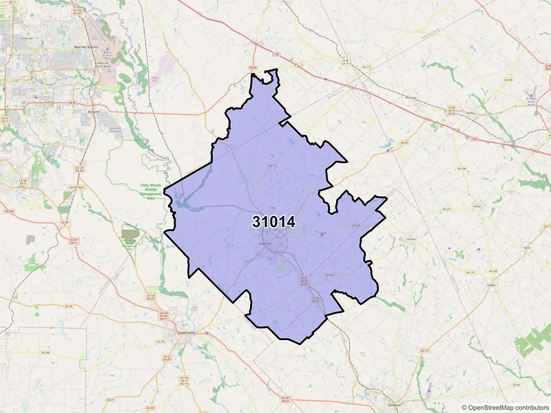 Map of ZIP Code 31014 — Cochran, GA