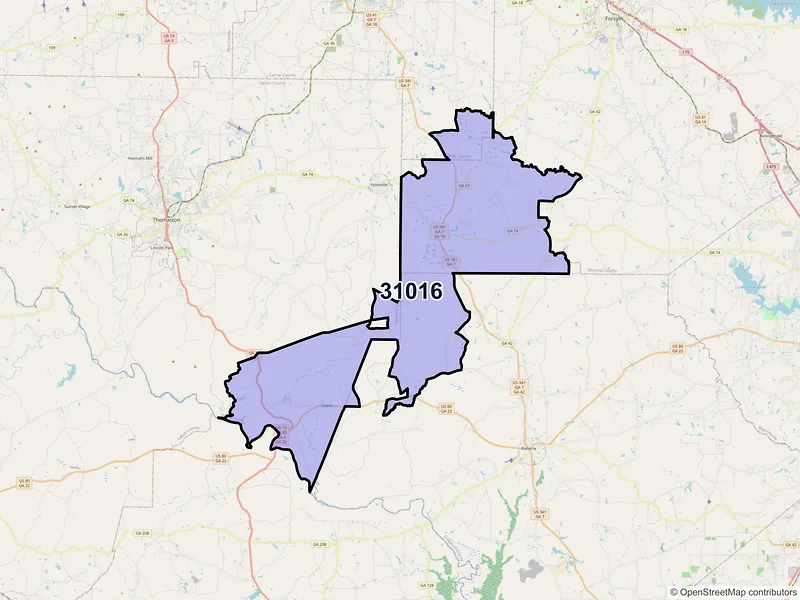 Map of Culloden, Georgia and ZIP codes
