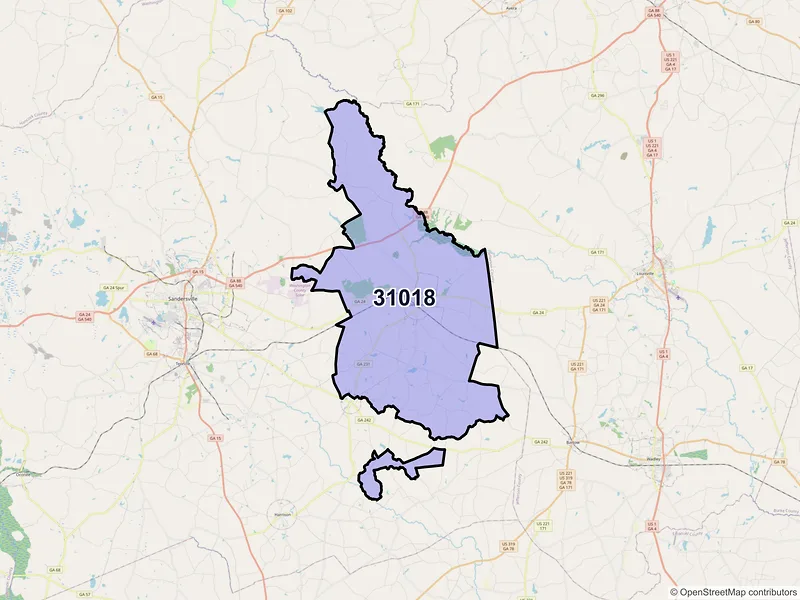 Map of ZIP Code 31018 — Davisboro, GA