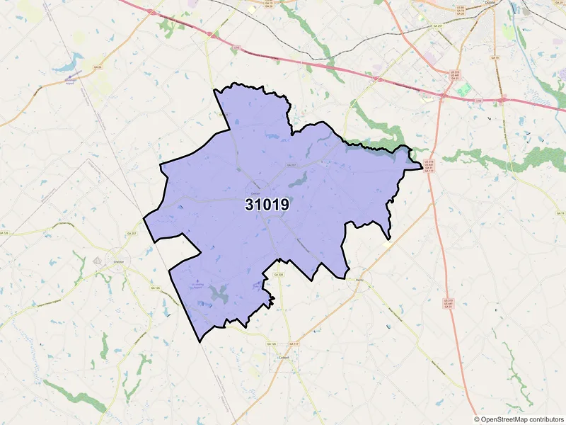 Map of ZIP Code 31019 — Dexter, GA