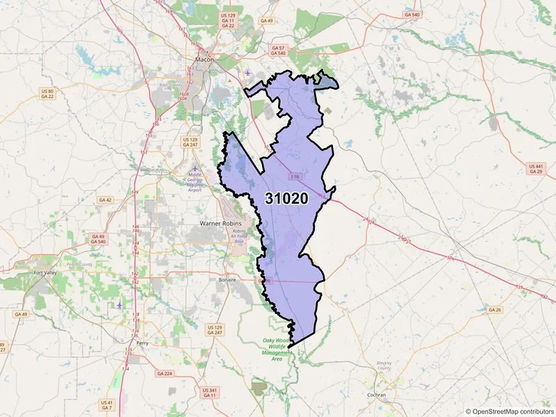 Map of ZIP Code 31020 — Dry Branch, GA