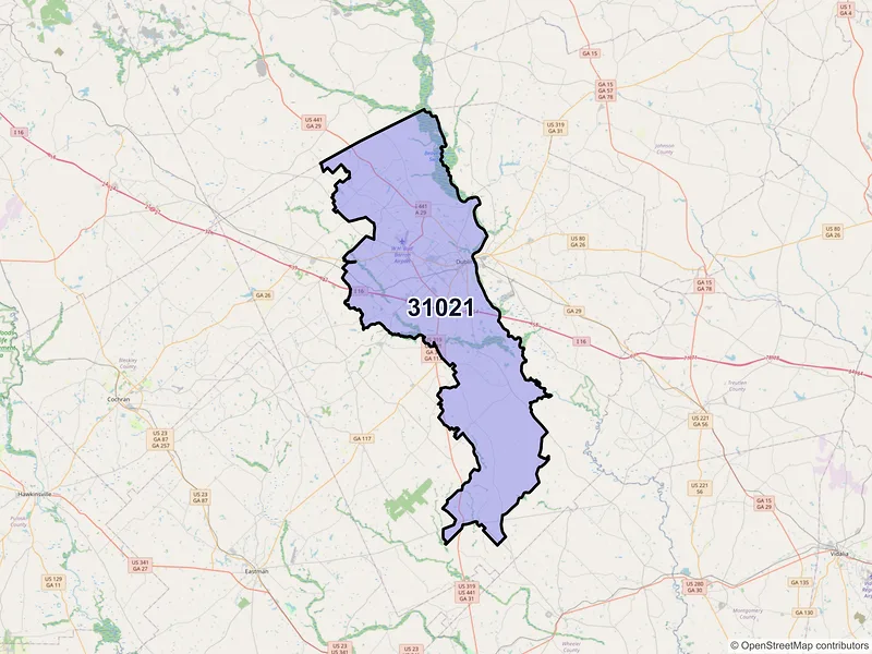 Map of ZIP Code 31021 — Dublin, GA
