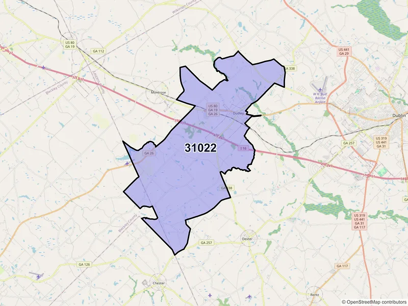 Map of ZIP Code 31022 — Dudley, GA