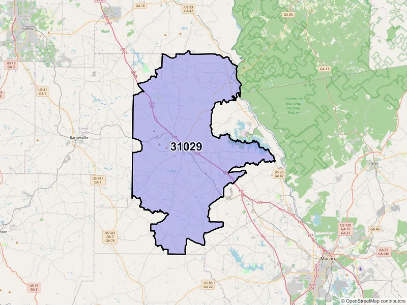 Map of Forsyth, Georgia and ZIP codes