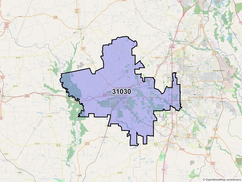 Map of ZIP Code 31030 — Fort Valley, GA