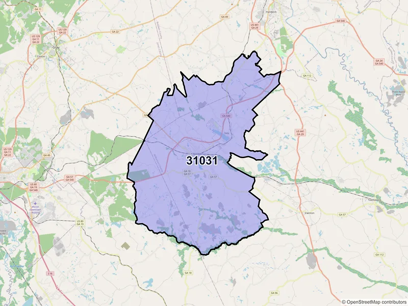 Map of ZIP Code 31031 — Gordon, GA