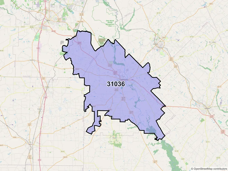 Map of Hawkinsville, Georgia and ZIP codes
