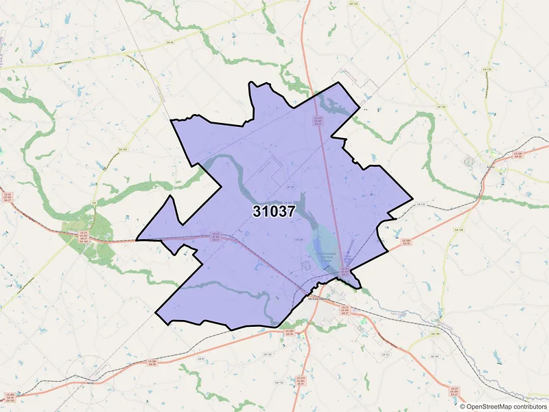 Map of ZIP Code 31037 — Mc Rae Helena, GA