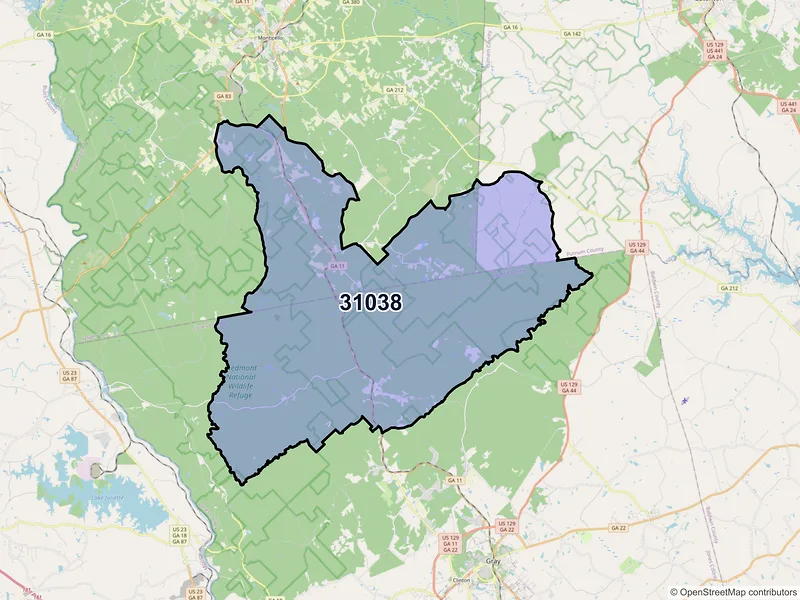 Map of Hillsboro, Georgia and ZIP codes