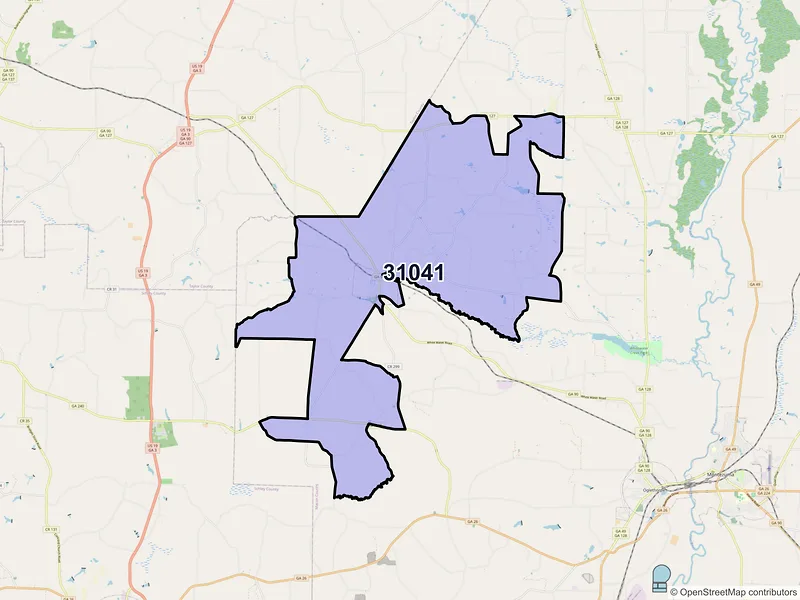 Map of ZIP Code 31041 — Ideal, GA