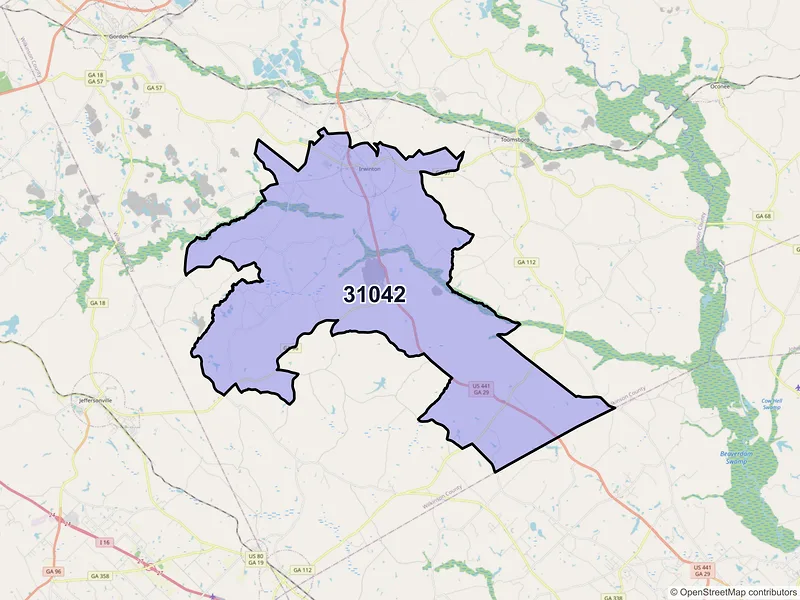 Map of ZIP Code 31042 — Irwinton, GA