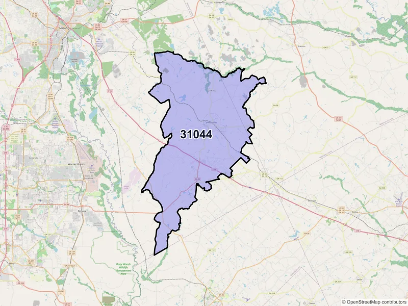 Map of ZIP Code 31044 — Jeffersonville, GA