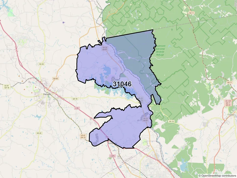Map of ZIP Code 31046 — Juliette, GA