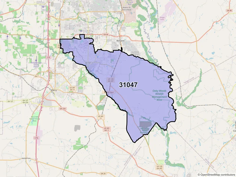Map of Kathleen, Georgia and ZIP codes
