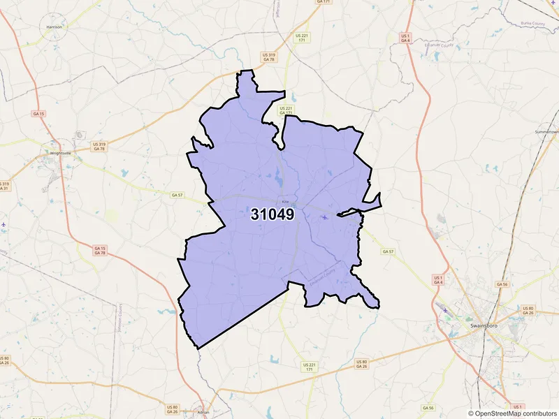 Map of ZIP Code 31049 — Kite, GA