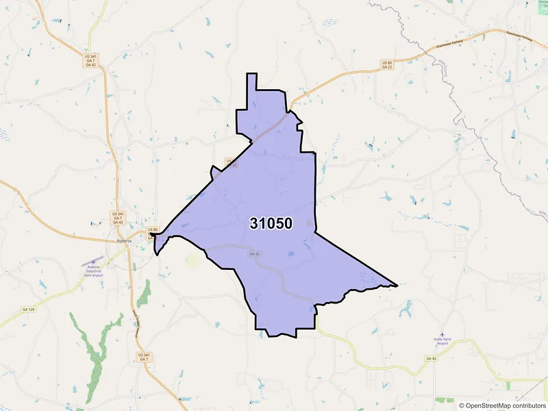 Map of ZIP Code 31050 — Knoxville, GA
