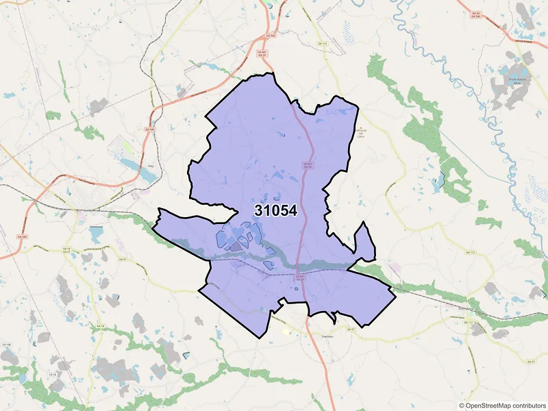 Map of ZIP Code 31054 — Mc Intyre, GA