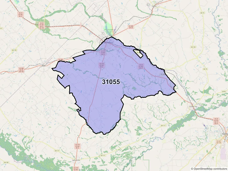 Map of ZIP Code 31055 — Mc Rae Helena, GA