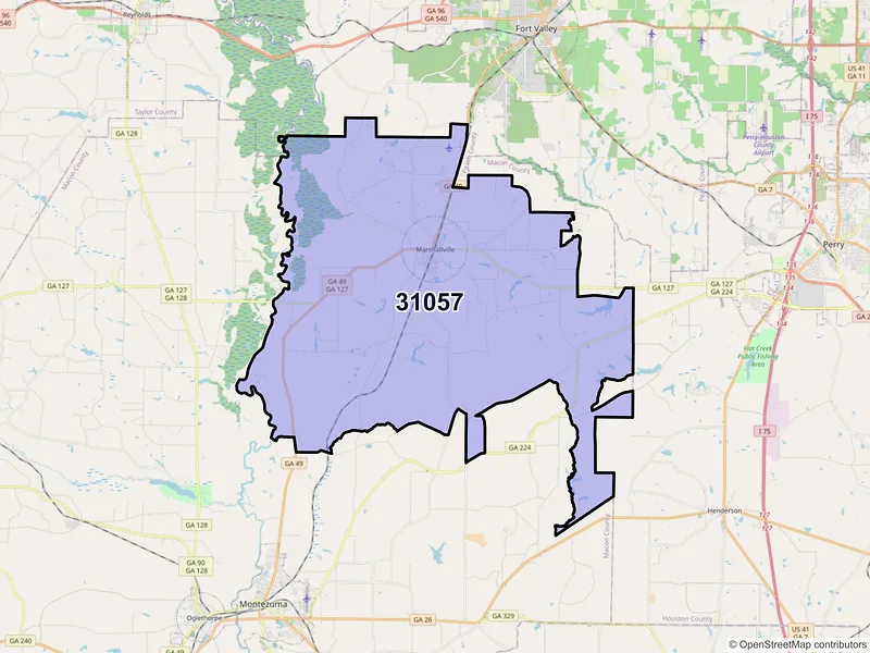 Map of ZIP Code 31057 — Marshallville, GA