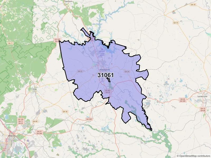 Map of ZIP Code 31061 — Milledgeville, GA