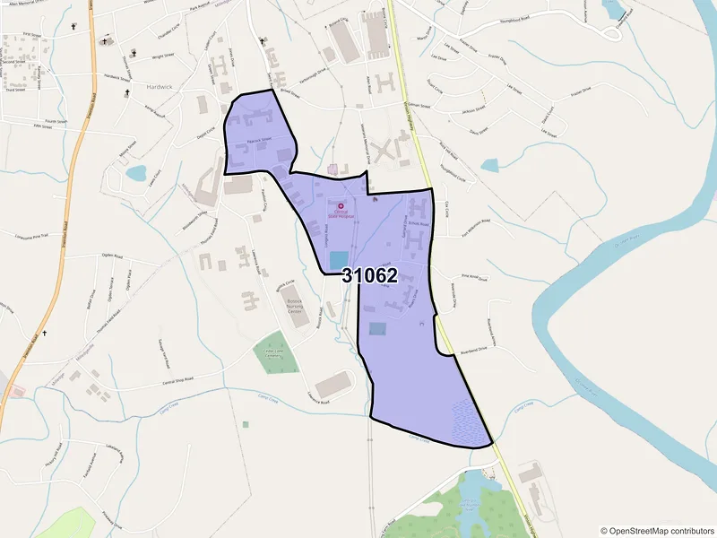 Map of ZIP Code 31062 — Milledgeville, GA
